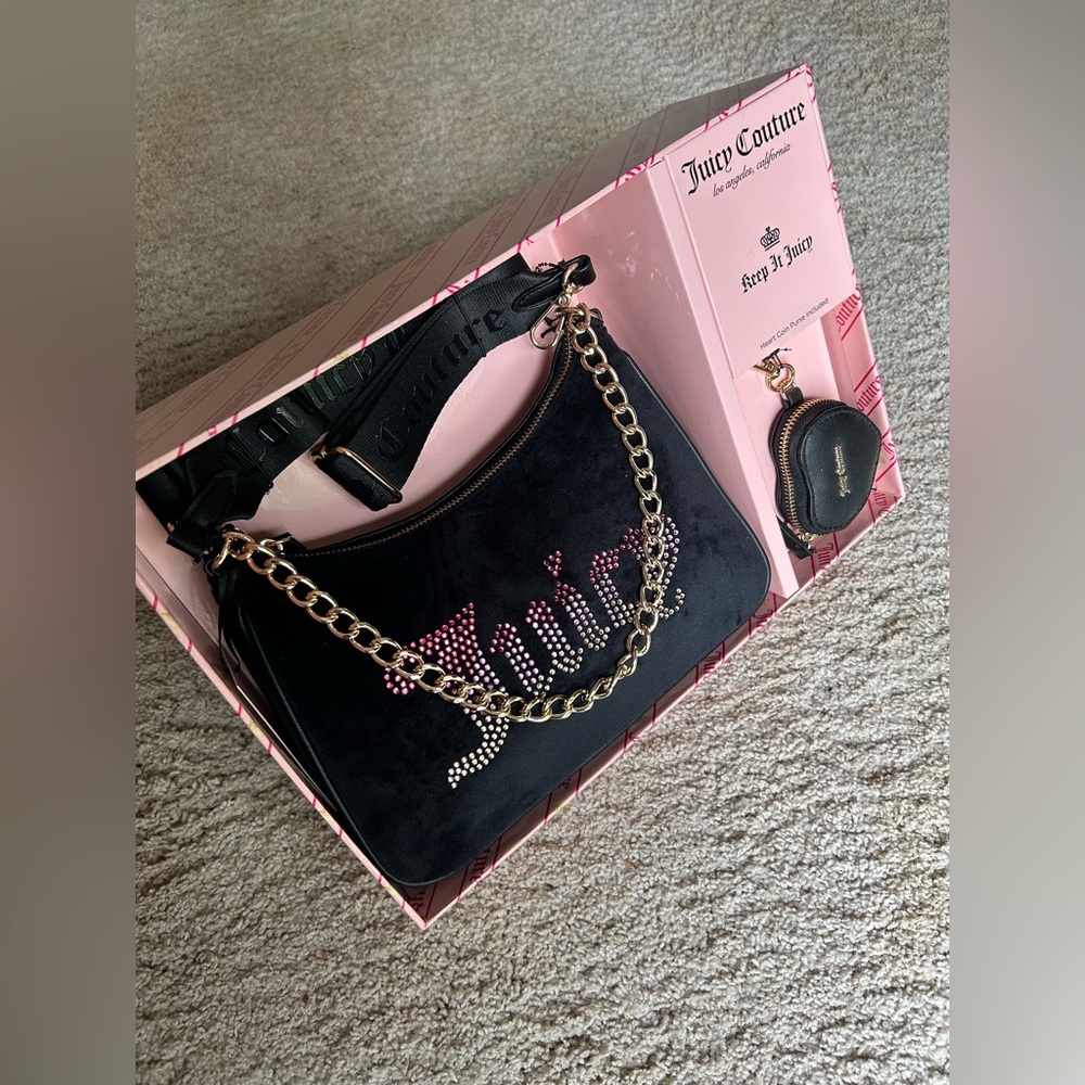 Juicy Couture Liquorice Black Rhinestone Shoulder Crossbody Bag Gift Set